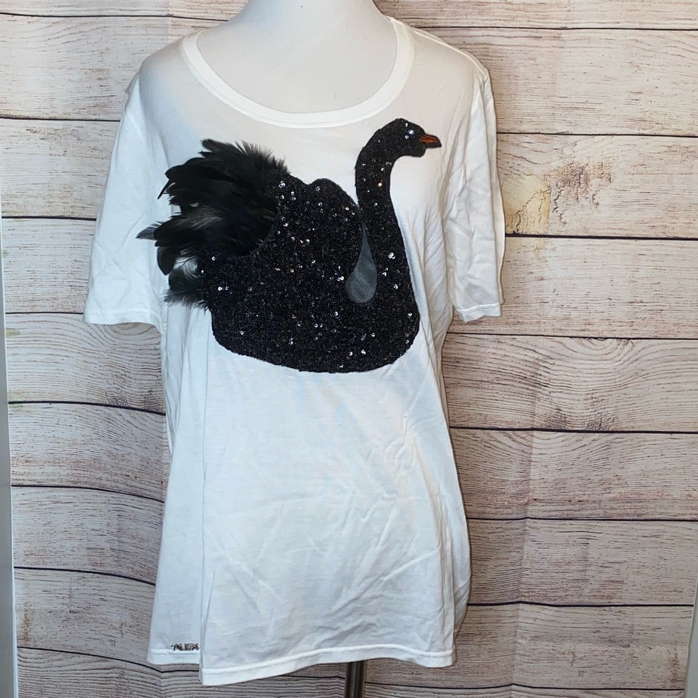 Alex Black Swan Shirt with Feathers & Sequins